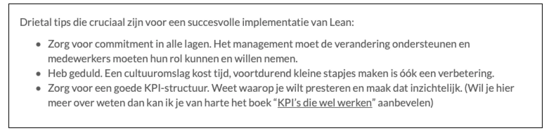 tips die cruciaal zijn voor een succesvolle implementatie van lean
