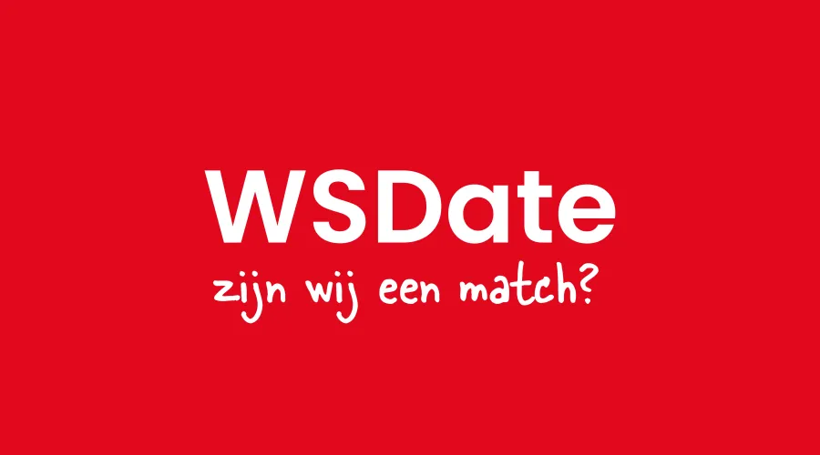 Rode achtergrond met de tekst 'WSDate: zijn wij een match?'